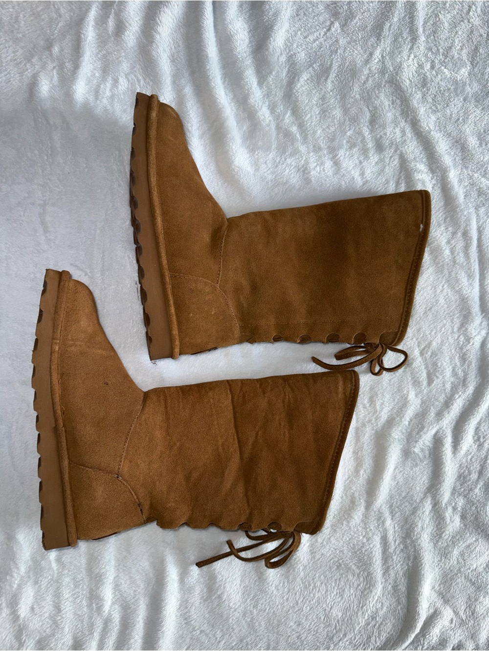 BearPaw Women's Mid-Calf Lace-Up Suede Boots - Chestnut Brown